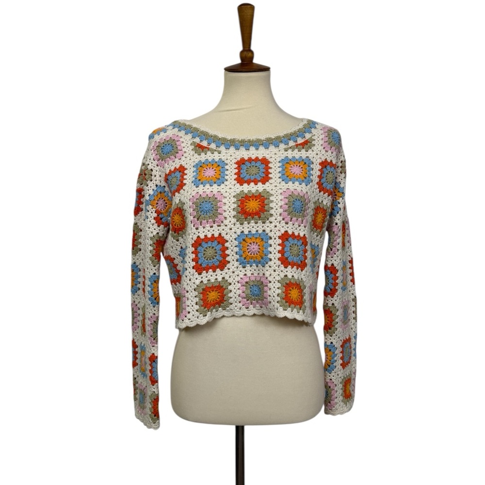 Sincerely Jules Crochet Sweater small cropped granny square cottage